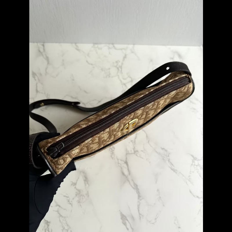 【LA LUNE】絕版中古包 Dior 酒紅老花半月包 斜背包 單肩包 側背包 二手包-7