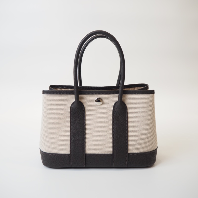 超甜全新閒置Hermès mini garden party帆布拼烏木色-1
