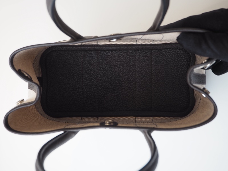 超甜全新閒置Hermès mini garden party帆布拼烏木色-3