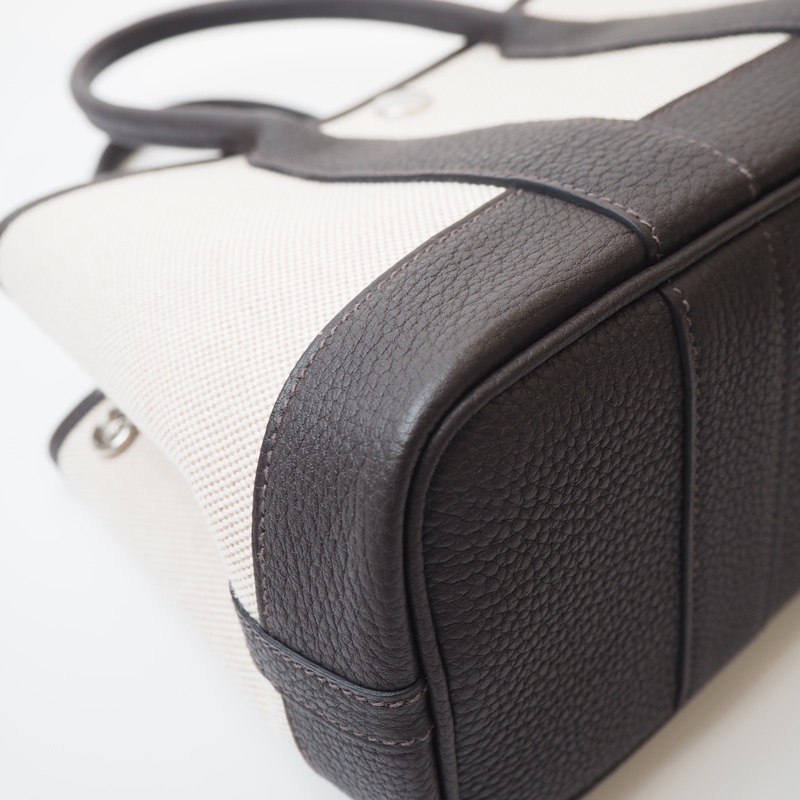 超甜全新閒置Hermès mini garden party帆布拼烏木色-4