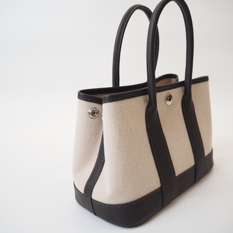 超甜全新閒置Hermès mini garden party帆布拼烏木色-7