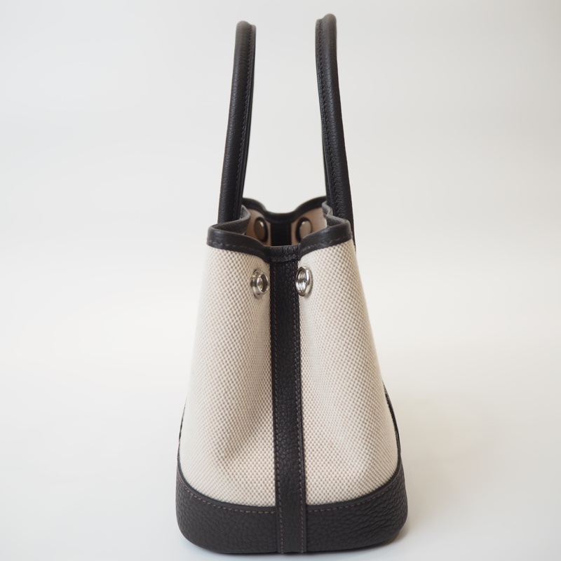 超甜全新閒置Hermès mini garden party帆布拼烏木色-8