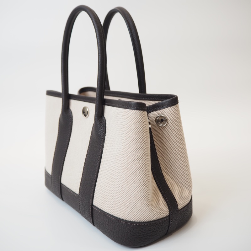 超甜全新閒置Hermès mini garden party帆布拼烏木色-9