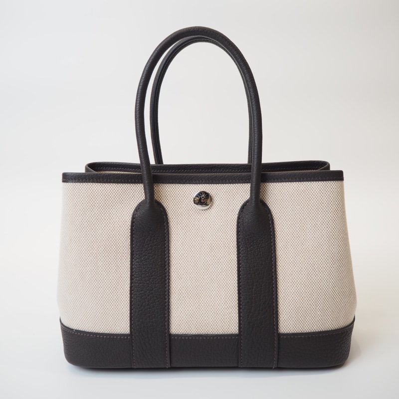 超甜全新閒置Hermès mini garden party帆布拼烏木色-10