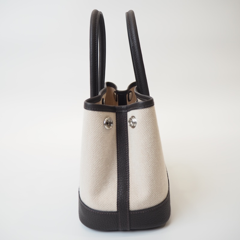 超甜全新閒置Hermès mini garden party帆布拼烏木色-12