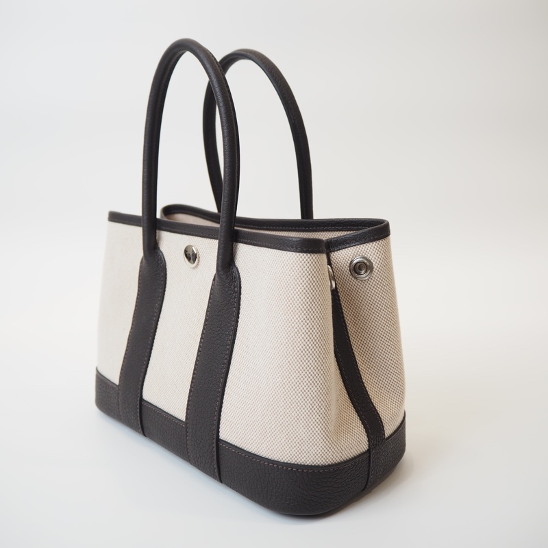 超甜全新閒置Hermès mini garden party帆布拼烏木色-13