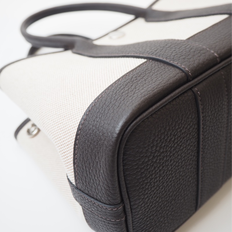 超甜全新閒置Hermès mini garden party帆布拼烏木色-17