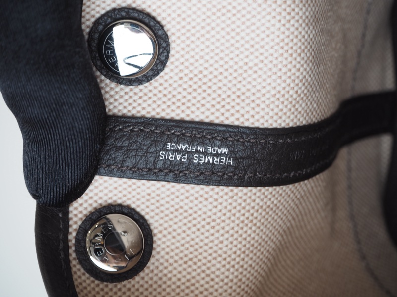超甜全新閒置Hermès mini garden party帆布拼烏木色-18