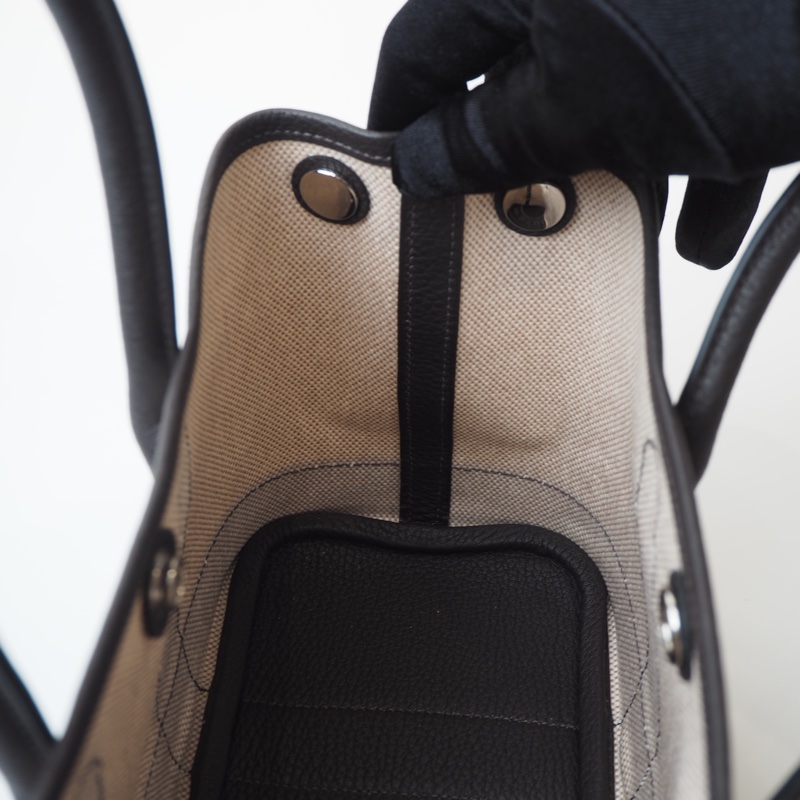 超甜全新閒置Hermès mini garden party帆布拼烏木色-19