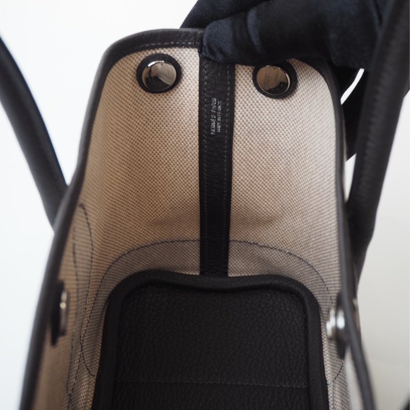 超甜全新閒置Hermès mini garden party帆布拼烏木色-20