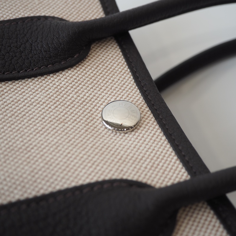 超甜全新閒置Hermès mini garden party帆布拼烏木色-22