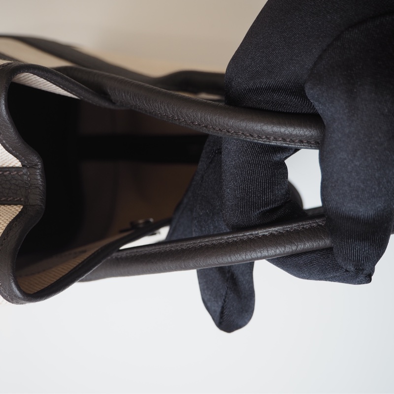 超甜全新閒置Hermès mini garden party帆布拼烏木色-26