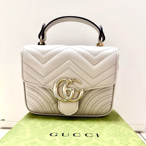 GUCCI Marmont香檳灰手提鏈包