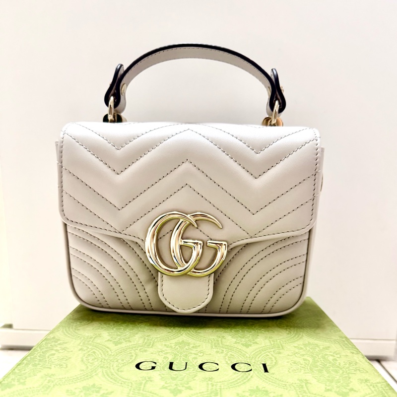 GUCCI Marmont香檳灰手提鏈包-0
