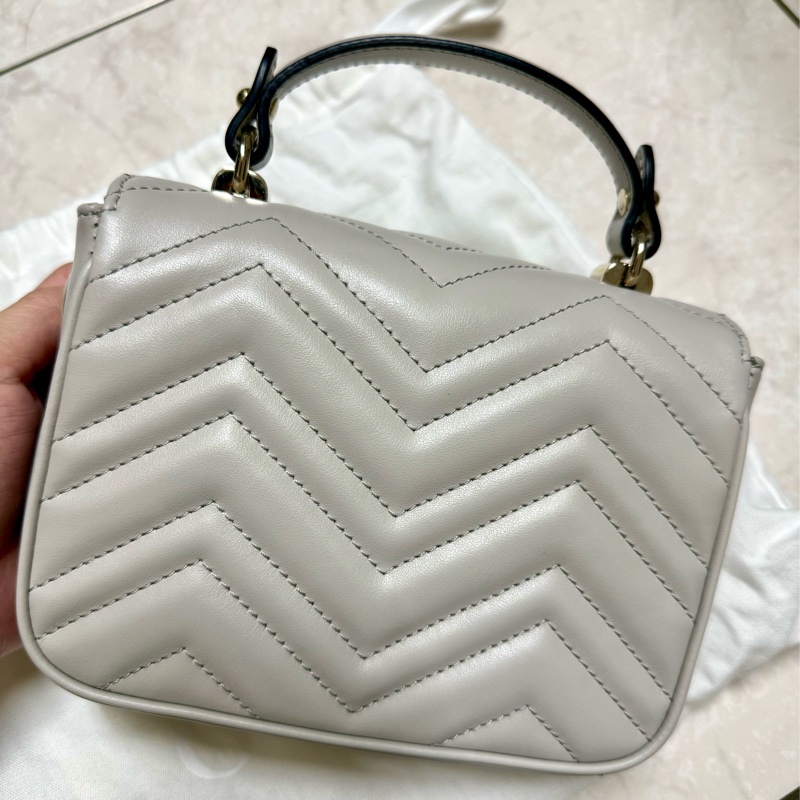 GUCCI Marmont香檳灰手提鏈包-6