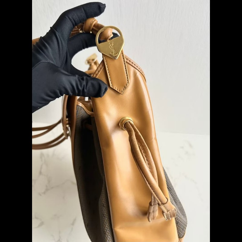 絕版古董包 Yves Saint Laurent 編織拼皮革水桶包 側背包 單肩包-2