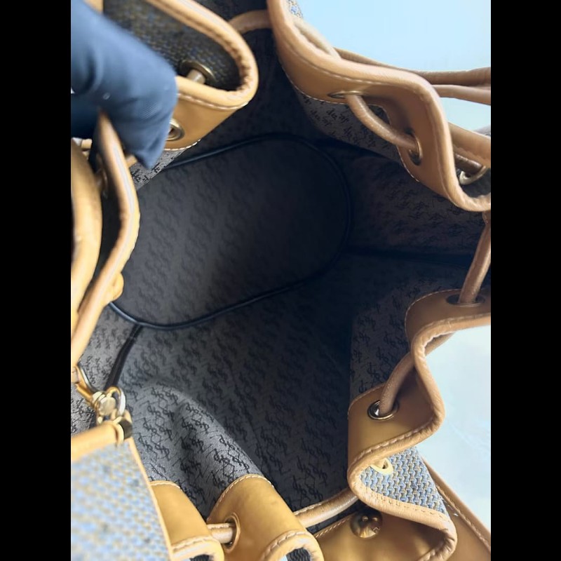 絕版古董包 Yves Saint Laurent 編織拼皮革水桶包 側背包 單肩包-5