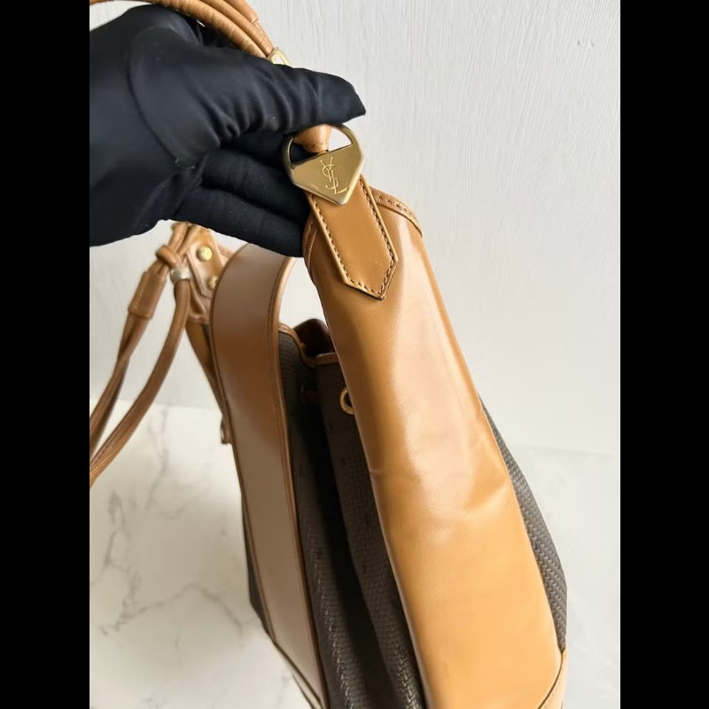 絕版古董包 Yves Saint Laurent 編織拼皮革水桶包 側背包 單肩包-7