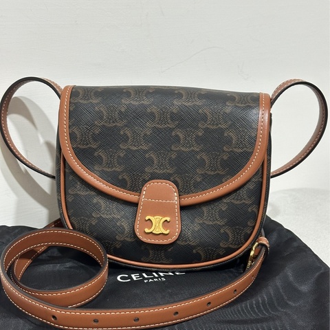 CELINE Triomphe 老花帆布小牛皮斜背包