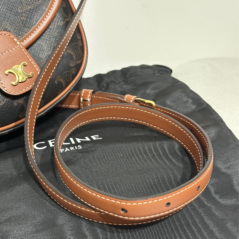 CELINE Triomphe 老花帆布小牛皮斜背包-4