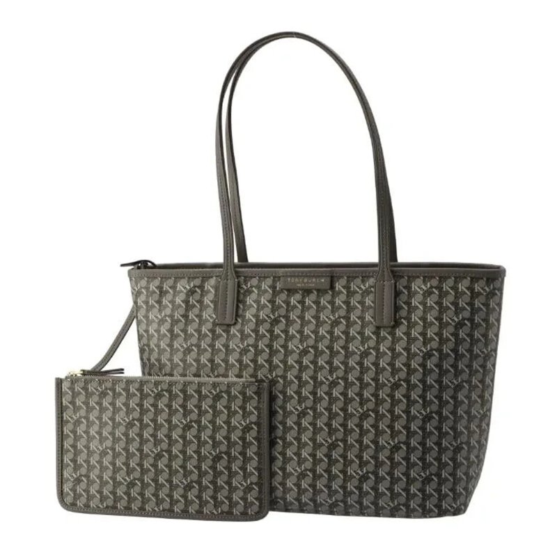【TORY BURCH】印花帆布子母托特包-卡其灰-4