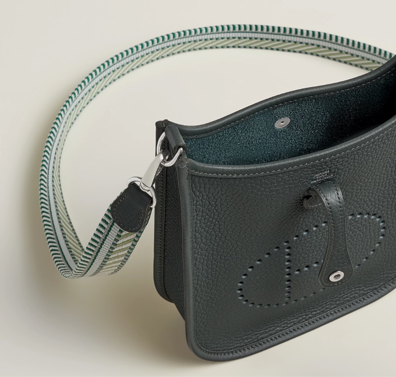 🐎售全新現貨 🐎愛馬仕 Hermès mini evelyne 灰綠色銀扣(新色)-2