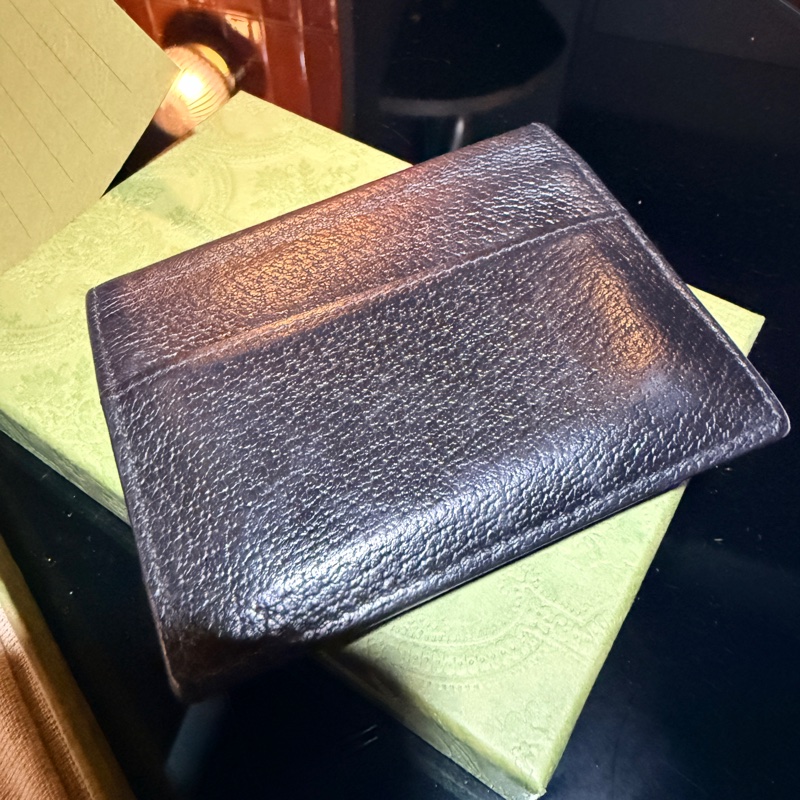 GUCCI 760212 DJ20T 1000二手雙G logo男夾 中夾 黑色-9