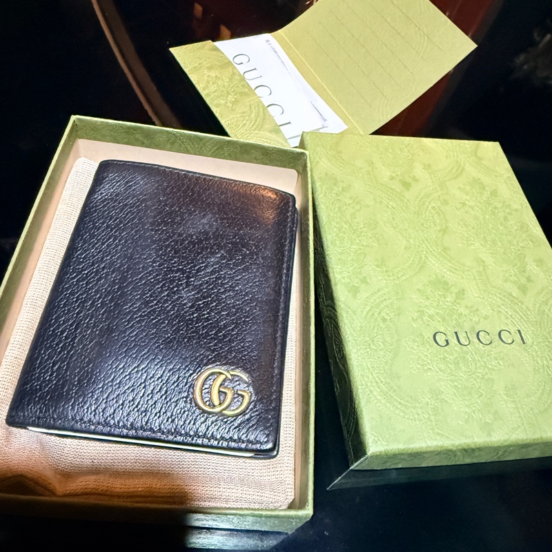 GUCCI 760212 DJ20T 1000二手雙G logo男夾 中夾 黑色-20