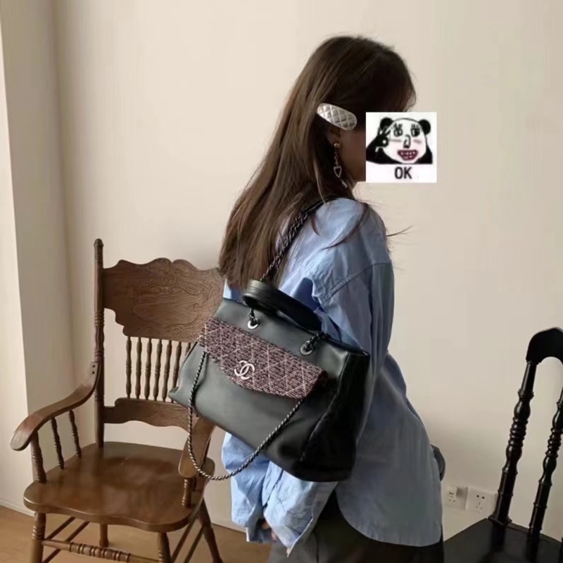 【一次擁有兩顆包❗️多功能用途✨ CP值極高😍】Chanel黑銀荔枝皮Tote 毛呢編織二合一-2