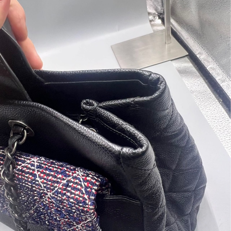【一次擁有兩顆包❗️多功能用途✨ CP值極高😍】Chanel黑銀荔枝皮Tote 毛呢編織二合一-10