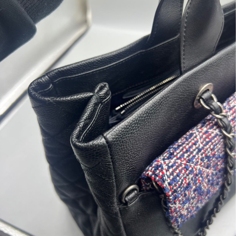 【一次擁有兩顆包❗️多功能用途✨ CP值極高😍】Chanel黑銀荔枝皮Tote 毛呢編織二合一-12