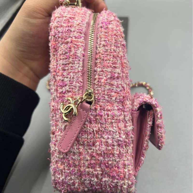 【少女心爆棚😍可愛小書包💖全網最低價】Chanel 粉色粗花呢 雙肩Mini迷你包 24P 芯片款-4