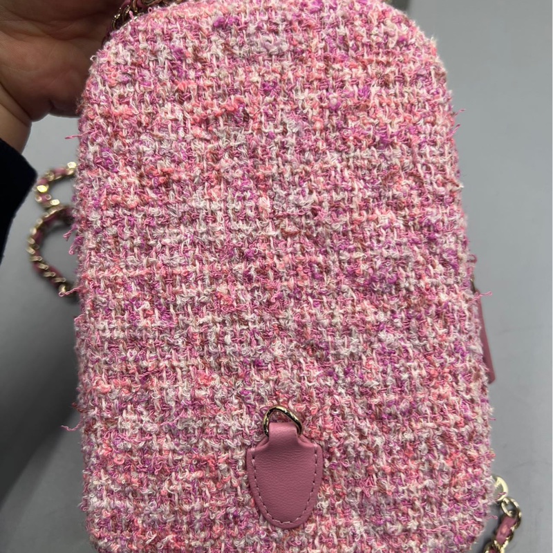【少女心爆棚😍可愛小書包💖全網最低價】Chanel 粉色粗花呢 雙肩Mini迷你包 24P 芯片款-5