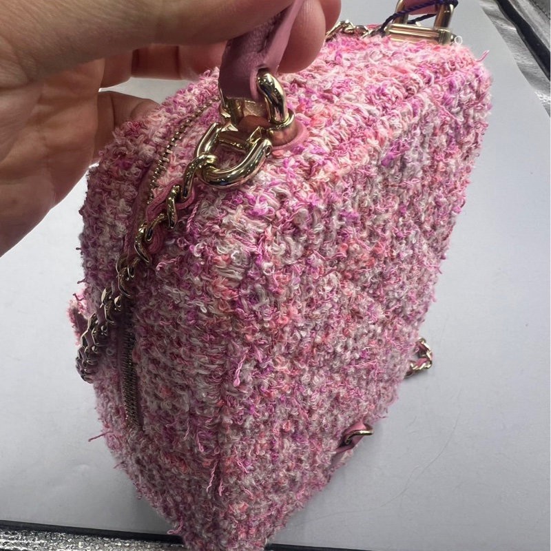 【少女心爆棚😍可愛小書包💖全網最低價】Chanel 粉色粗花呢 雙肩Mini迷你包 24P 芯片款-10