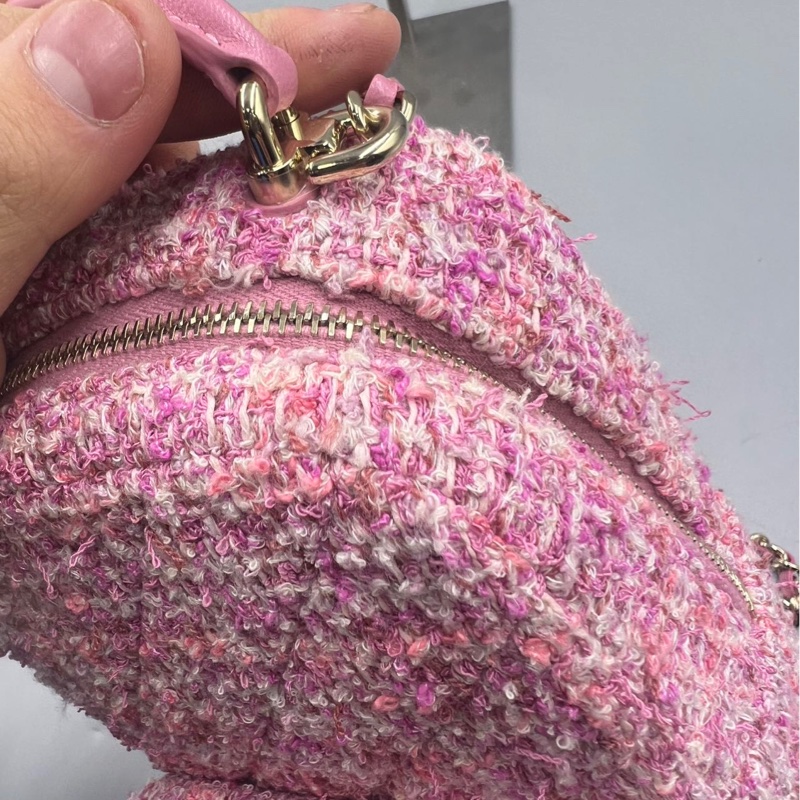 【少女心爆棚😍可愛小書包💖全網最低價】Chanel 粉色粗花呢 雙肩Mini迷你包 24P 芯片款-13