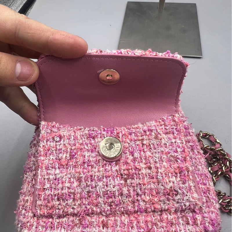 【少女心爆棚😍可愛小書包💖全網最低價】Chanel 粉色粗花呢 雙肩Mini迷你包 24P 芯片款-21