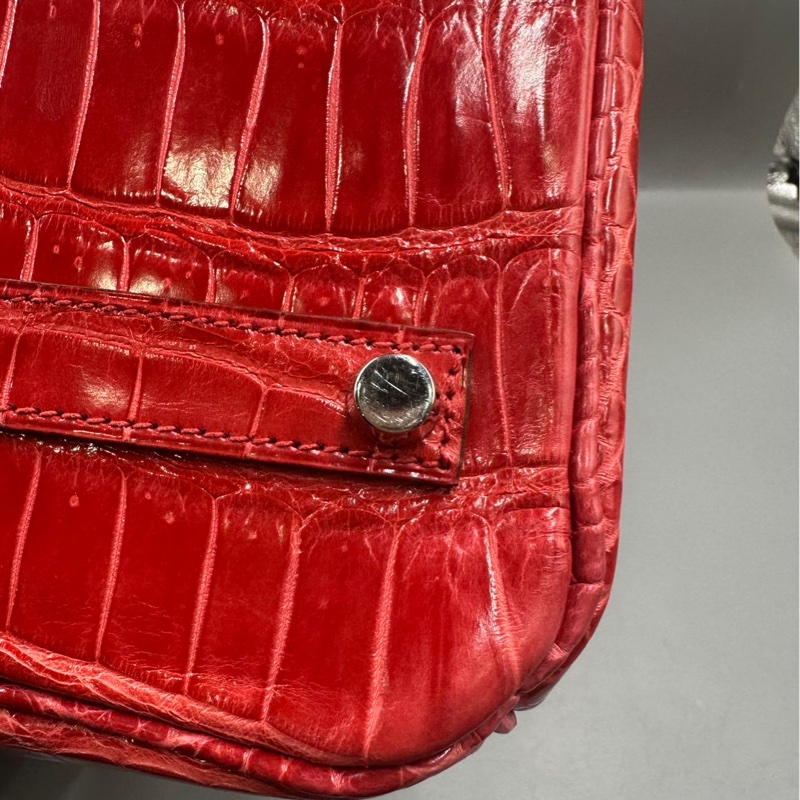 【貴氣逼人❤️適合高品味人士】Hermes Birkin 35 天葵紅 倒V亮面鰐魚皮 銀扣-10