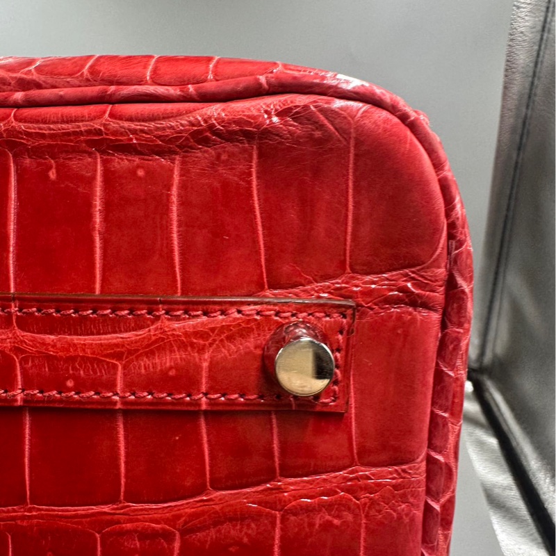 【貴氣逼人❤️適合高品味人士】Hermes Birkin 35 天葵紅 倒V亮面鰐魚皮 銀扣-12