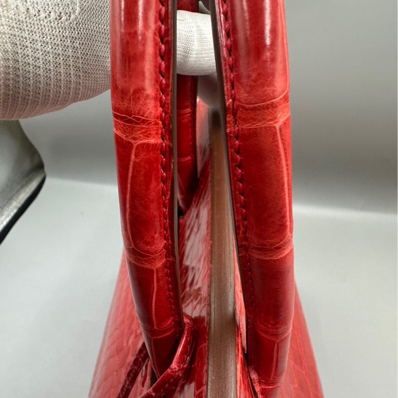 【貴氣逼人❤️適合高品味人士】Hermes Birkin 35 天葵紅 倒V亮面鰐魚皮 銀扣-17