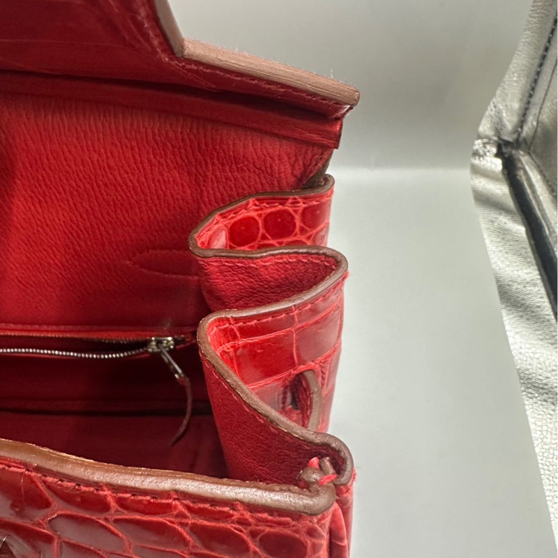【貴氣逼人❤️適合高品味人士】Hermes Birkin 35 天葵紅 倒V亮面鰐魚皮 銀扣-24