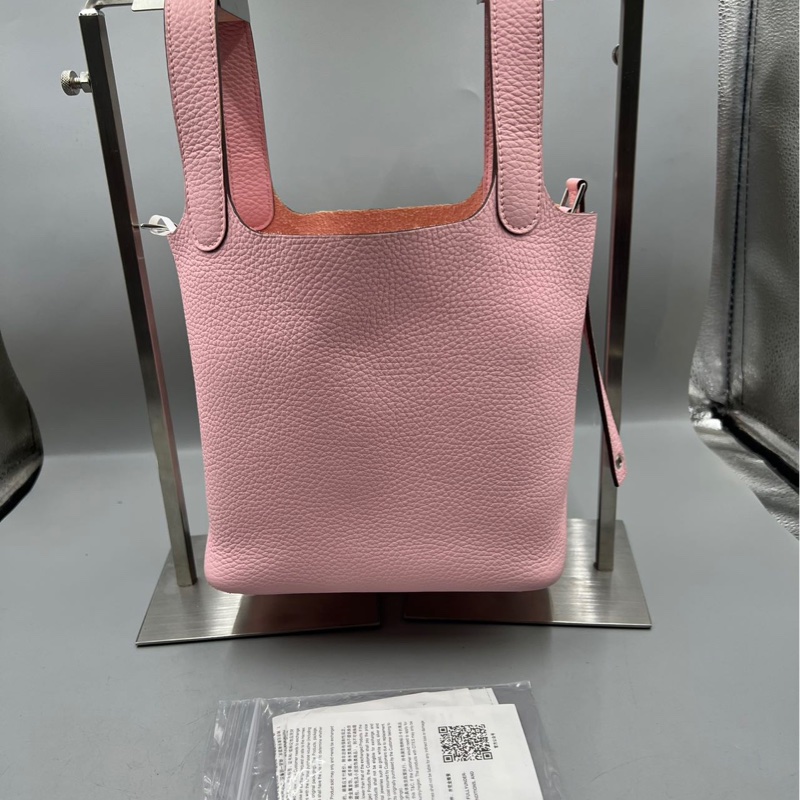 【溫柔粉嫩💖可甜可酷😎價錢優惠👍🏻】HERMES/愛馬仕 18 菜籃子櫻花粉銀扣 TC皮 -2