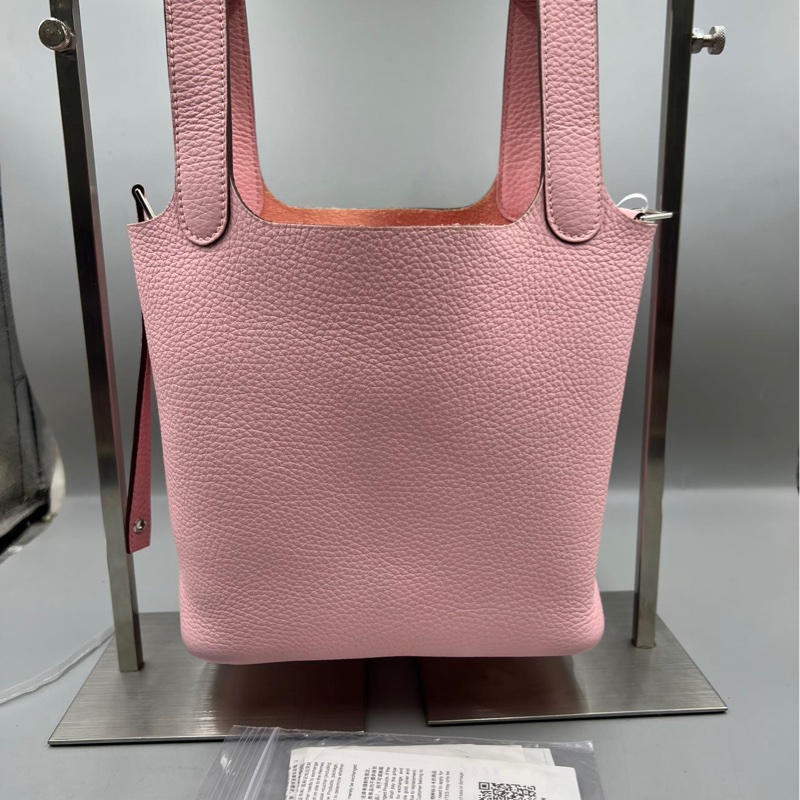 【溫柔粉嫩💖可甜可酷😎價錢優惠👍🏻】HERMES/愛馬仕 18 菜籃子櫻花粉銀扣 TC皮 -3