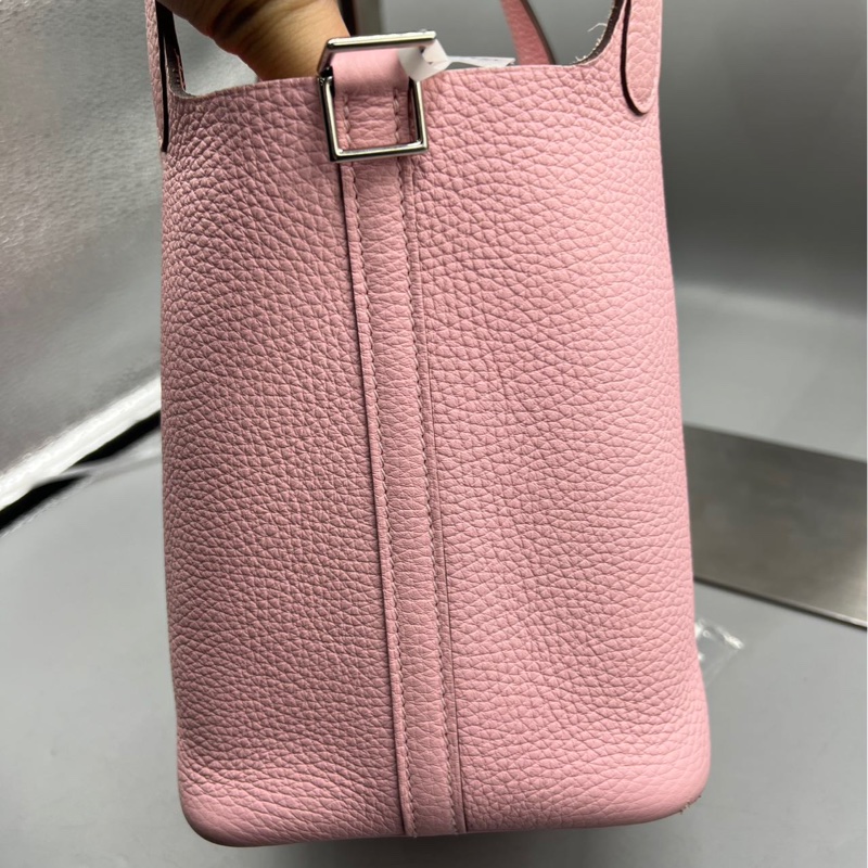 【溫柔粉嫩💖可甜可酷😎價錢優惠👍🏻】HERMES/愛馬仕 18 菜籃子櫻花粉銀扣 TC皮 -5