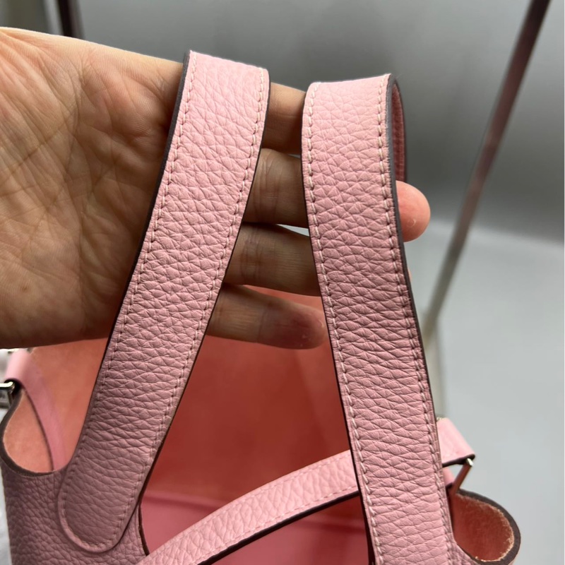 【溫柔粉嫩💖可甜可酷😎價錢優惠👍🏻】HERMES/愛馬仕 18 菜籃子櫻花粉銀扣 TC皮 -11