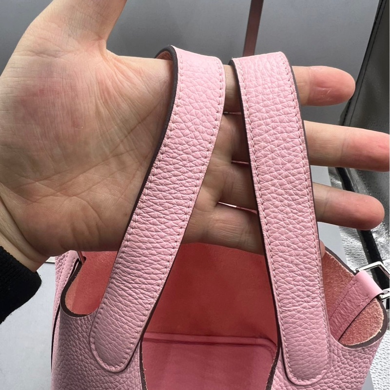 【溫柔粉嫩💖可甜可酷😎價錢優惠👍🏻】HERMES/愛馬仕 18 菜籃子櫻花粉銀扣 TC皮 -12
