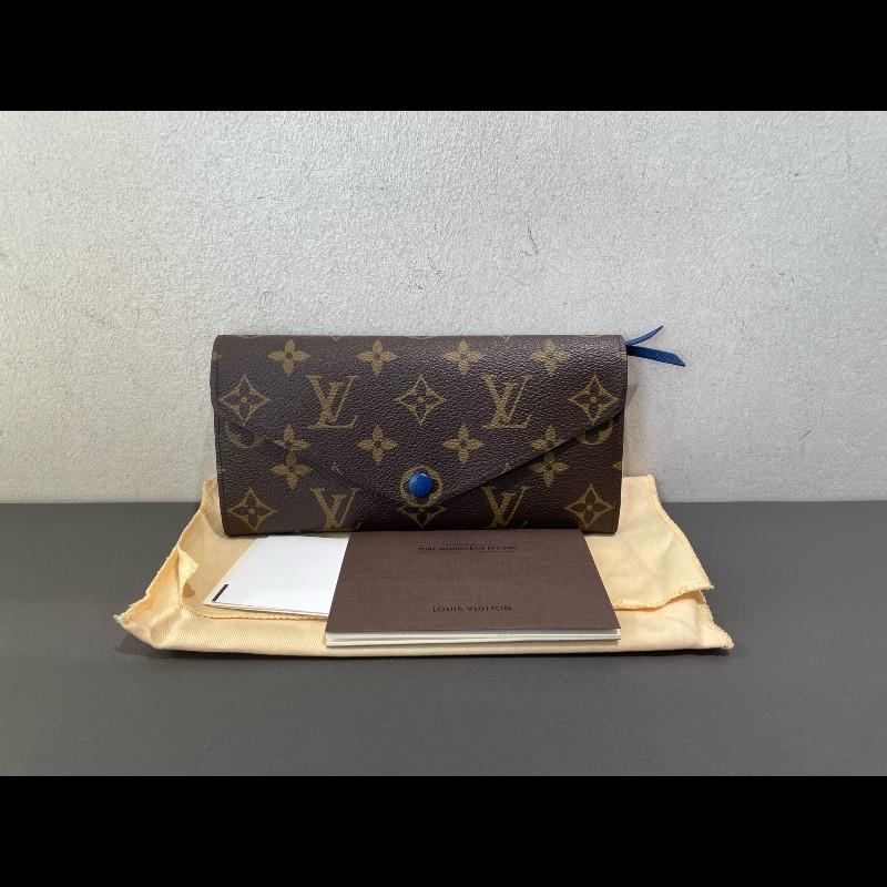 LV 豆豆長款 老花 藍色豆 有刻字 長夾-4