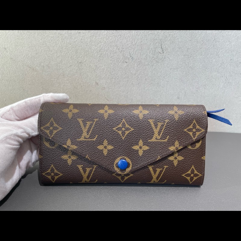 LV 豆豆長款 老花 藍色豆 有刻字 長夾-5