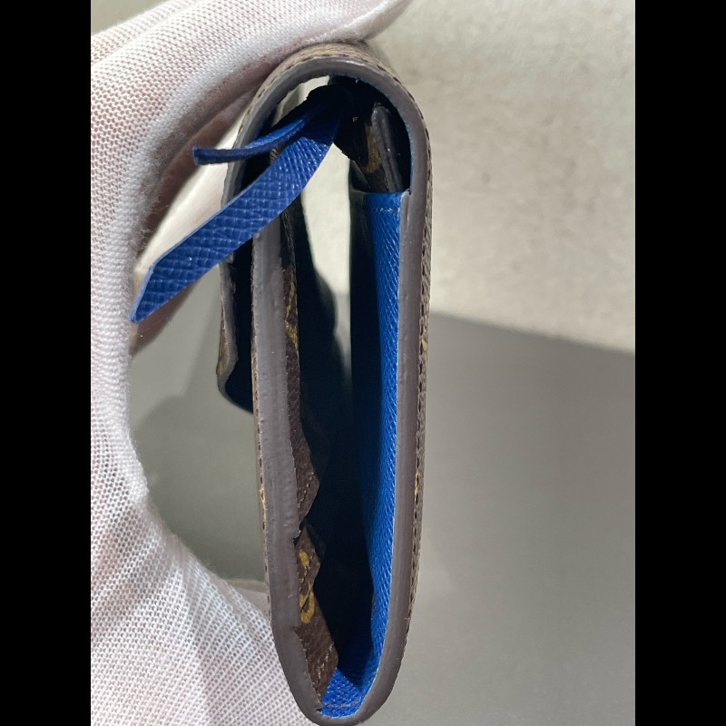 LV 豆豆長款 老花 藍色豆 有刻字 長夾-7