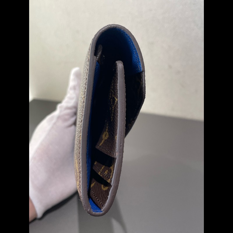 LV 豆豆長款 老花 藍色豆 有刻字 長夾-9