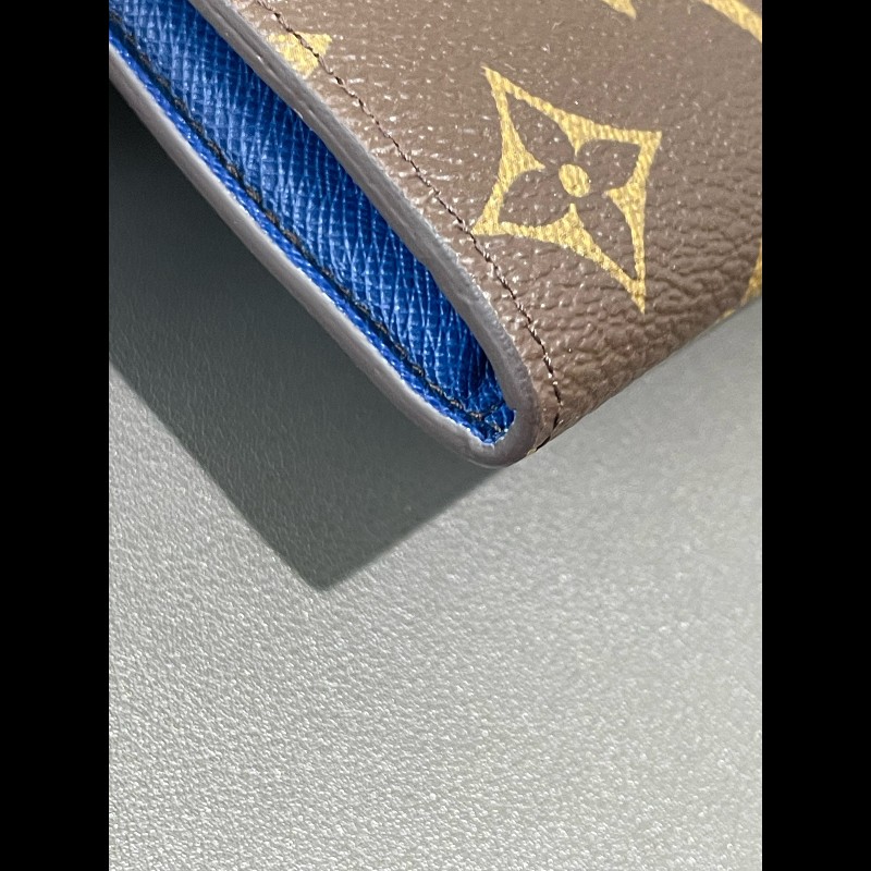 LV 豆豆長款 老花 藍色豆 有刻字 長夾-15